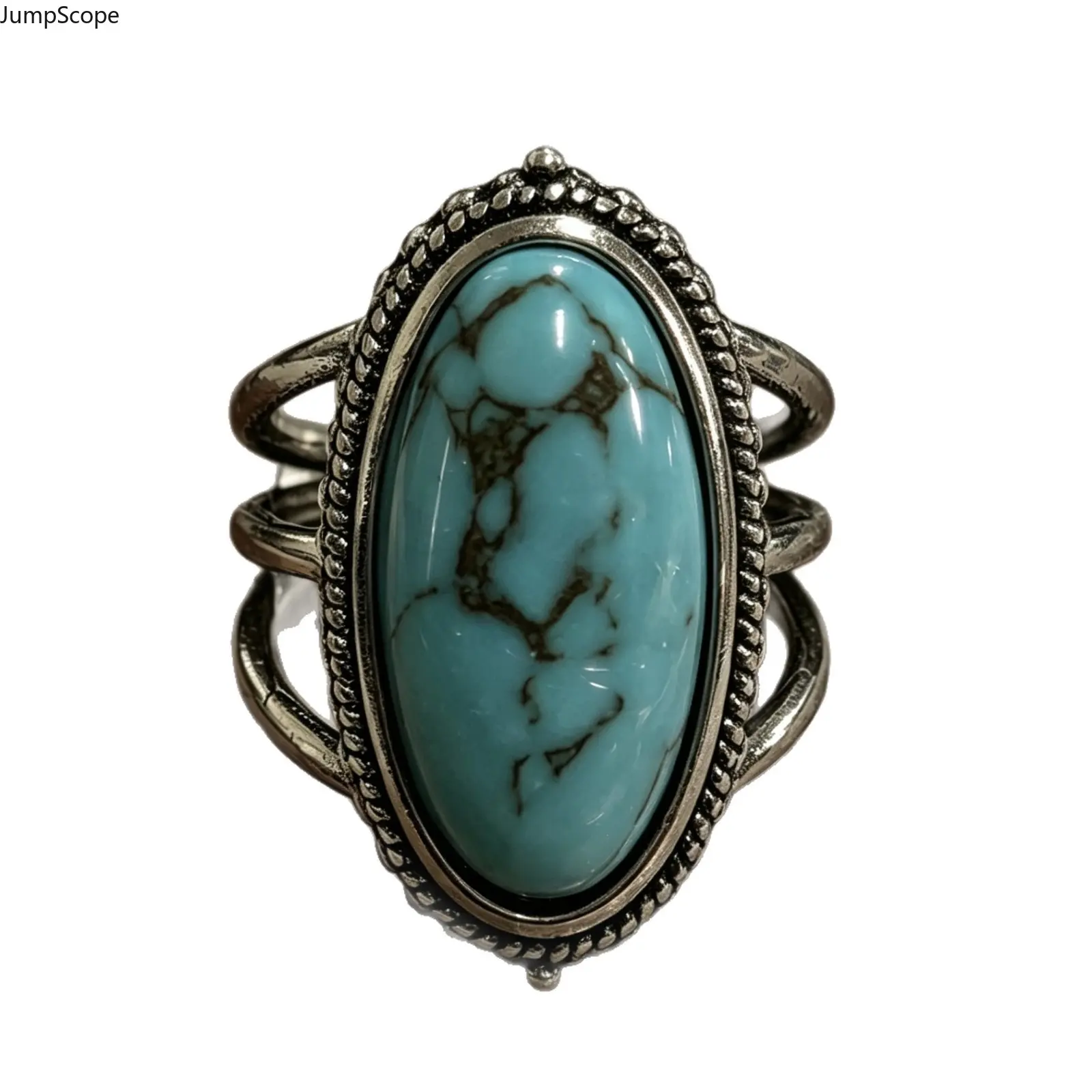 Southwestern Turquoise Ring for Women, 3-Shank Western Jewelry with Beaded Frame, Bohemian Style Sentimental Gift, Turquoise Jewelry, Female, Beading, Western Fashion