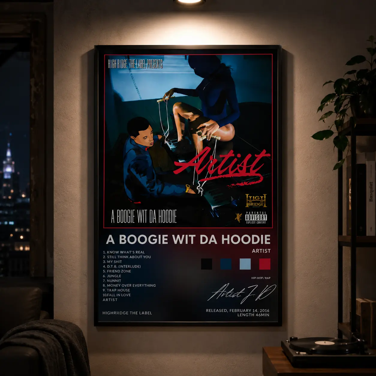 A Boogie Wit Da Hoodie Artist Rap Canvas Wall Art Poster, Gift for Bedroom Dorm and Music Lovers, Hip Hop Music Print, Waterproof Canvas Decor for Living Room Studio Office Man Cave, Modern Rapper Room Decoration, Gift for Music Fans Men Teens
