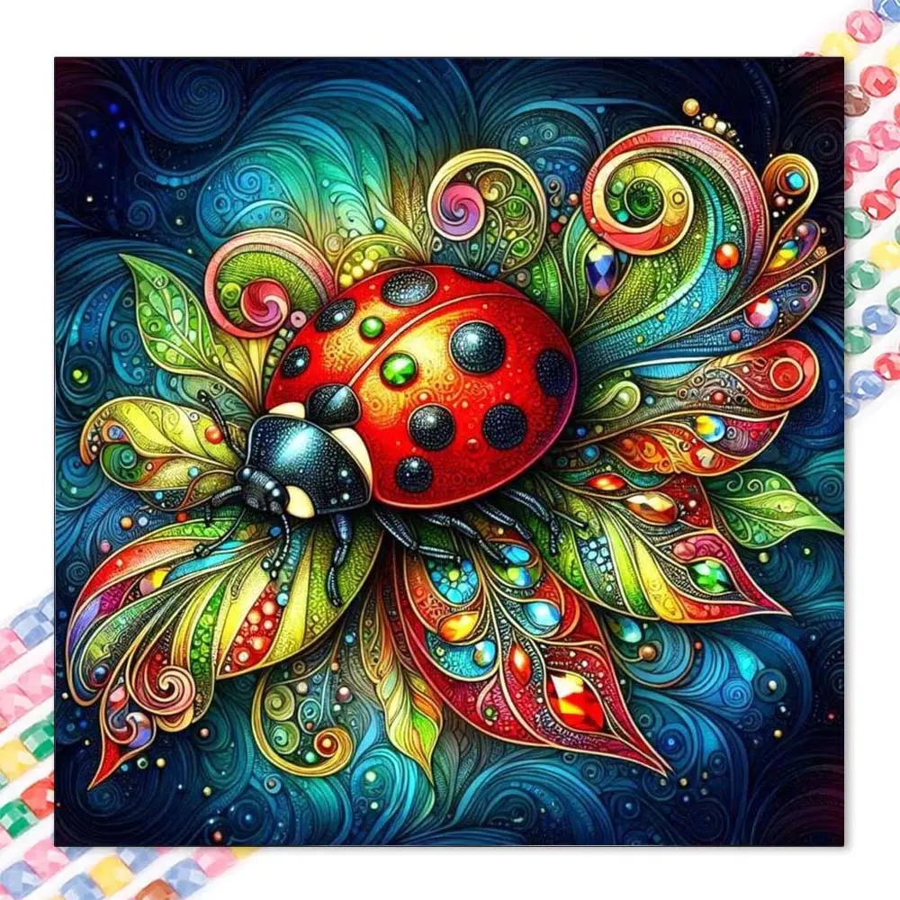 1 DIY diamond painting kit, 5D diamond art kit, DIY decoration, ladybug, flowers, colored diamond painting kit with full round diamonds, mosaic, diamond art, DIY art home decor, suitable for Christmas.