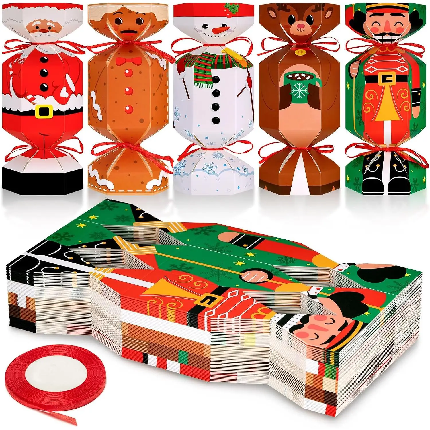 50 Pack Christmas Cracker Kit No Snap - DIY Fillable Xmas Party Crackers for Holiday Table Favors, Candy Boxes,  Decoration, and Dinner Party Supplies (Cute Character)