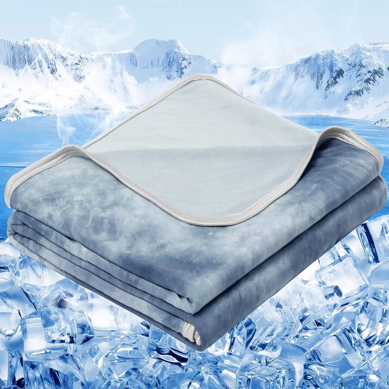 King Size Cooling Blanket (90"x108") - Tie Dye Garden Theme, Heat Absorbing Nylon Lined Single Layer, Thin Lightweight for Hot Sleepers’ Summer Night Sweats, Light Blue for Couch Bed, Cooling Blankets, Sleeping
