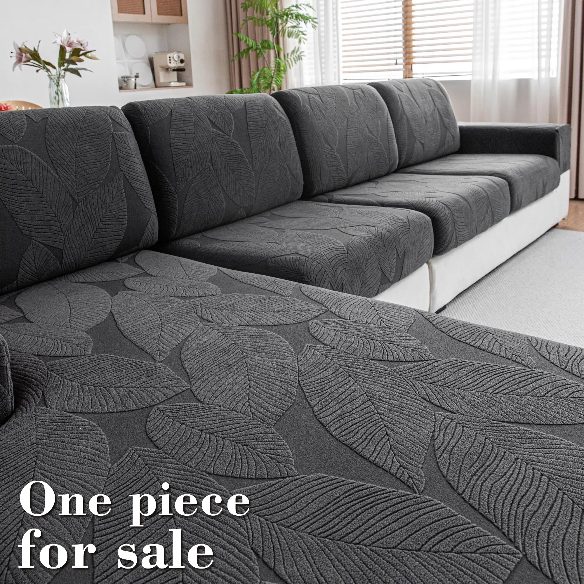 1pc Leaf Sound Elastic Sofa Cushion Cover, Modern Anti-Slip Washable Sofa Slipcover, Living Room Protector for L-Shaped and 1-4 Seat Sofas, Stretchable Sofa Cover