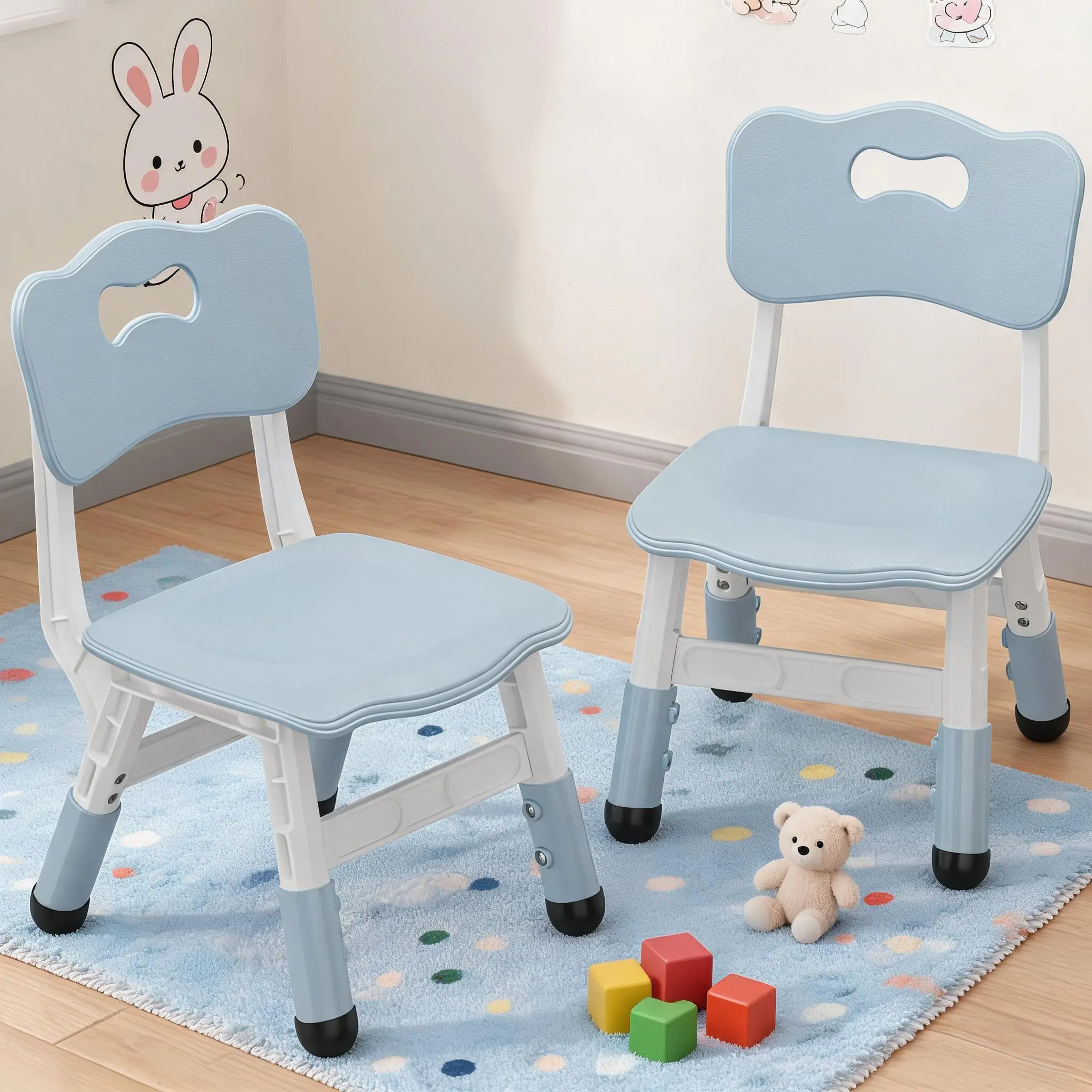 Set of 2 Kids Chairs with 3 Adjustable Heights, Ergonomic Growing Chair for Toddlers 2-8 Years Old, Durable Non-Slip Study & Play Chairs with Backrest