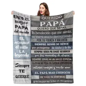 Father's Day Flannel Throw Blanket 1pc - Contemporary Digital Printed Spanish Quote 100% Polyester Knitted, Machine Washable All-Season Multipurpose Father's Day Gifts Graphic Blanket Throws for Dad
