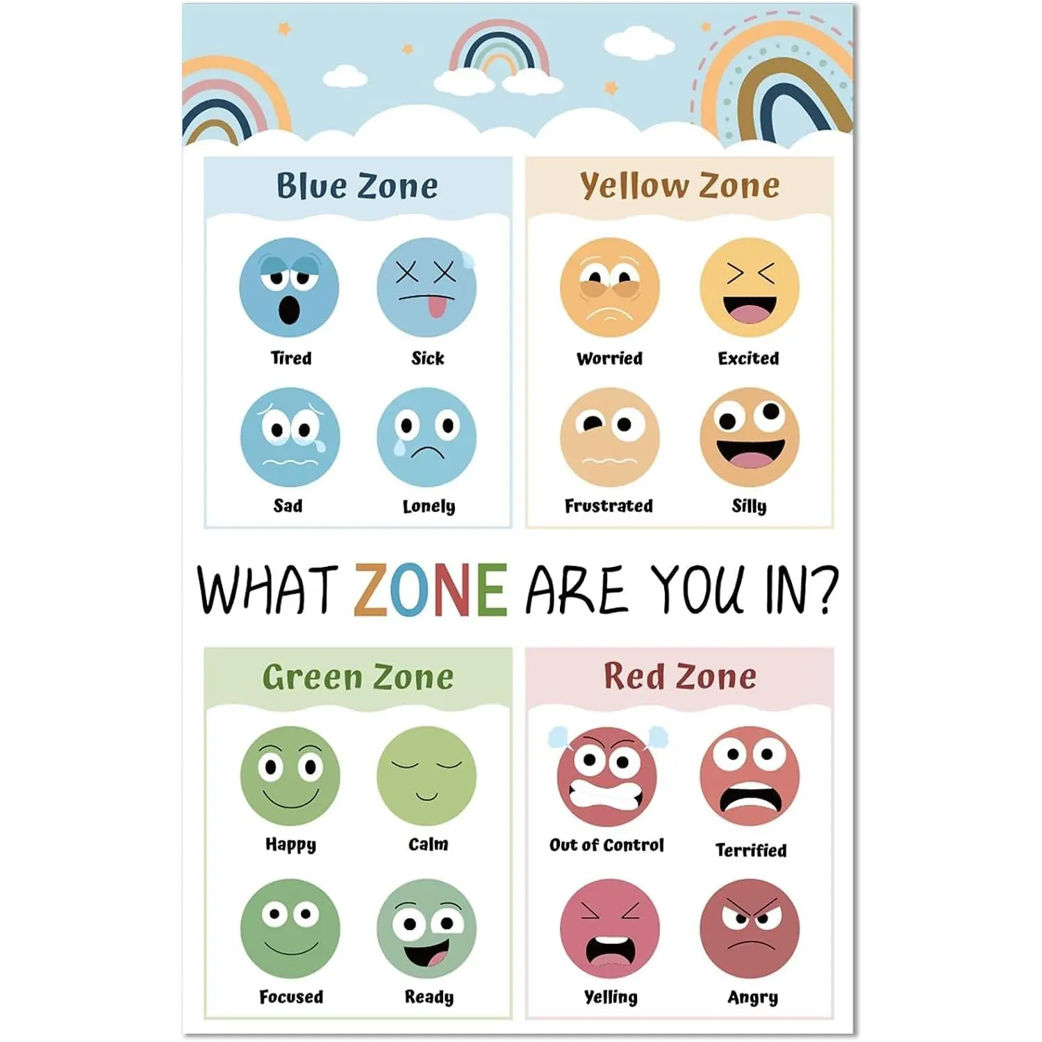 Feelings Chart for  Boho Emotions Poster Feelings Bulletin Board Mental  Posters Calm Down Corner Classroom Zones of Regulation Poster Chart Supplies  Sensory Product 17 x 11in