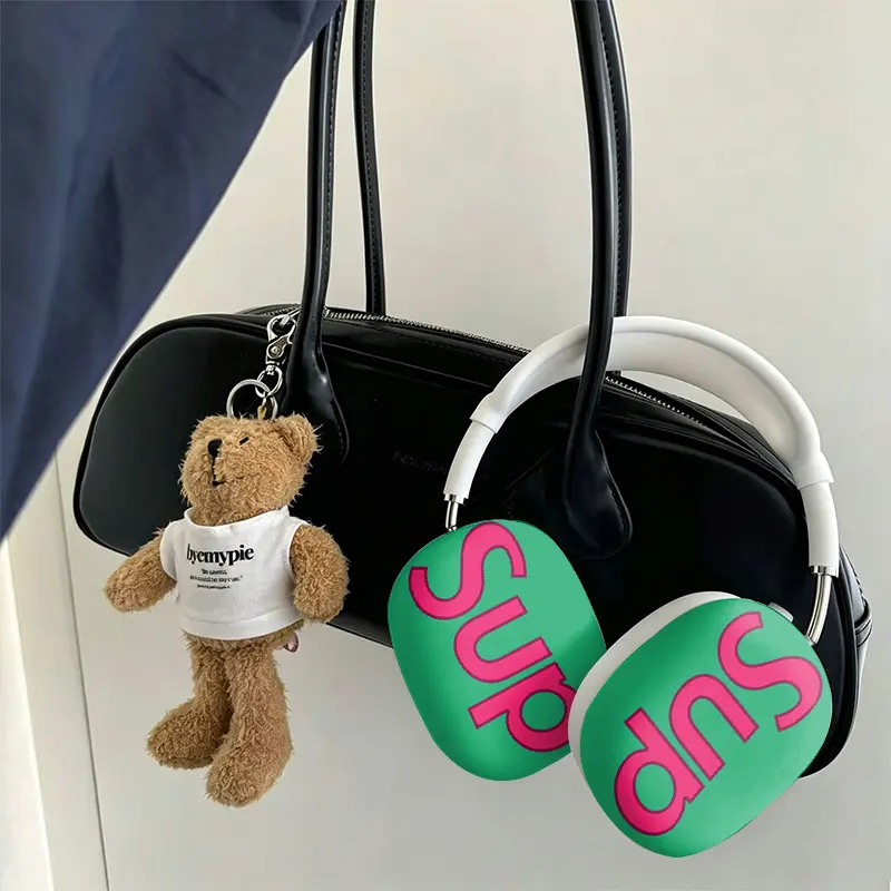Reversed Pink Vertical Letters Suitable for Apple AirPods Max / Apple AirPods Max 2. Leather hard-shell protective case with glossy finish. High-end and elegant. Ideal gift.