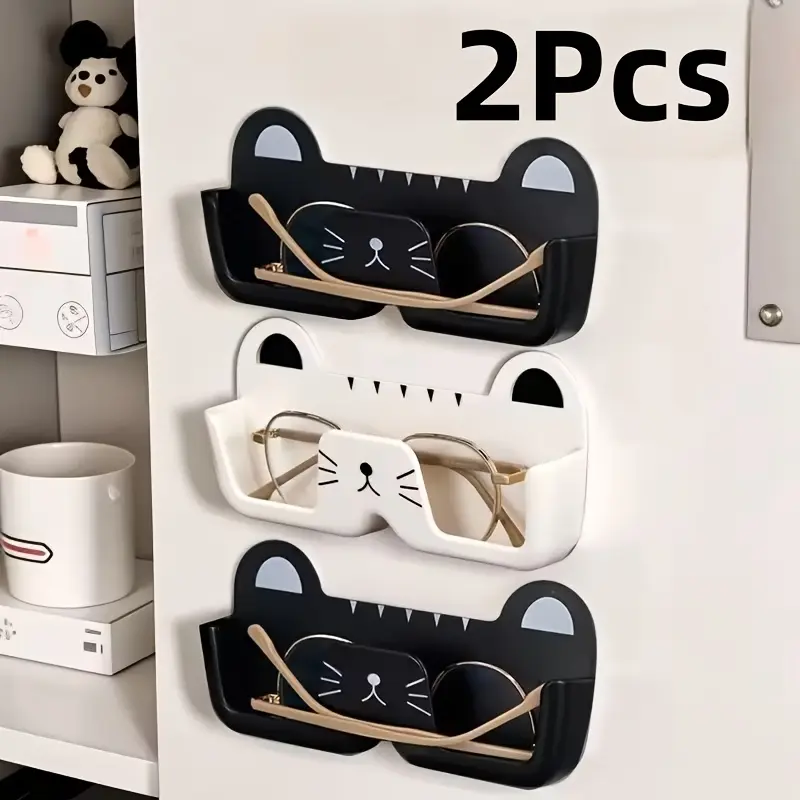 2-Pack Cat Glasses Holders/Creative Wall-Mounted Sun Sunglasses Storage Box,No-Nail Wall-Mounted Cute Animal Glasses Rack,High-V Bathroom Bedroom Wall Decor,Single Pair Anti-Crush Stand