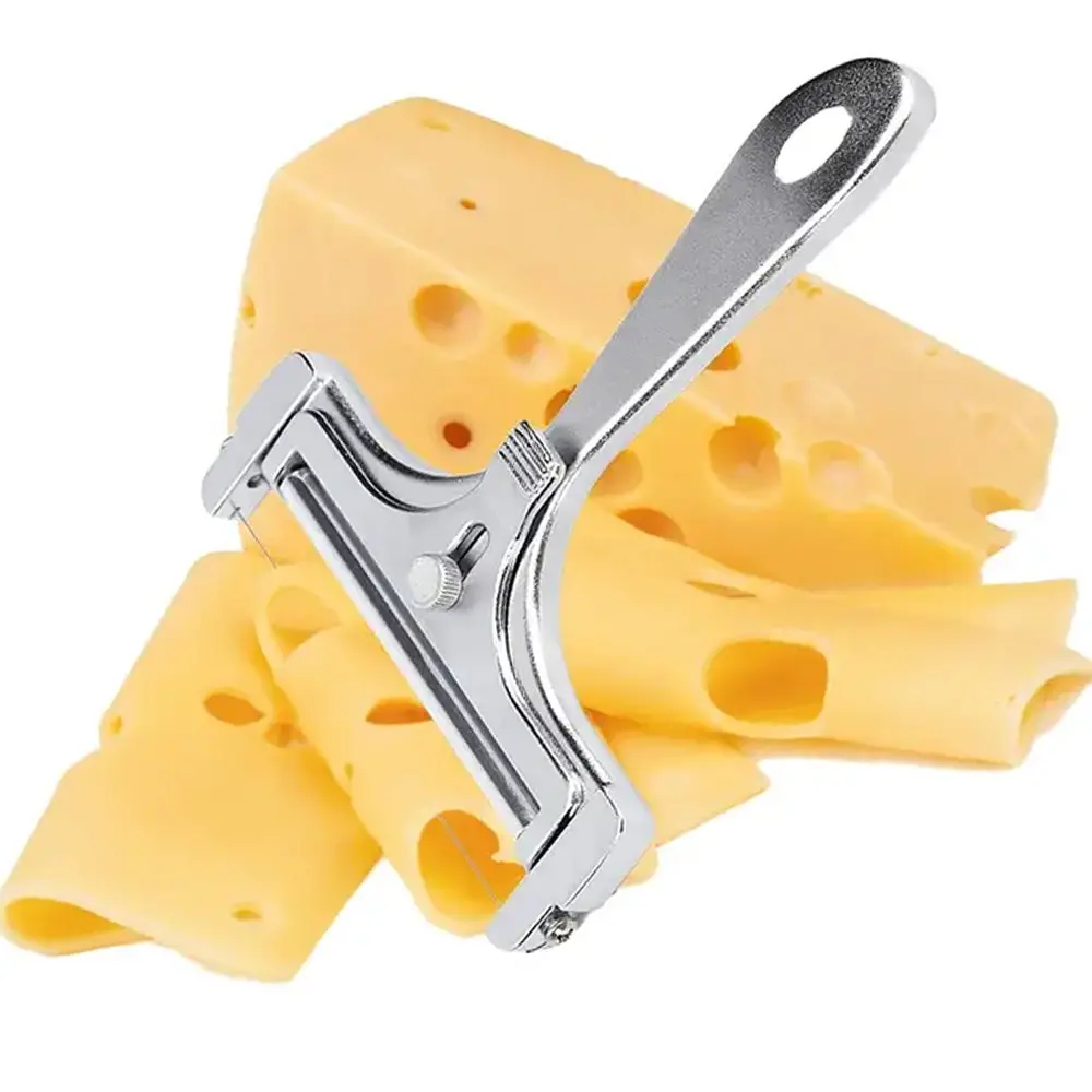 Stainless Steel Wire Cheese Slicer, Handheld Adjustable Cheese Cutter Slicer Shaver for Block Cheddar, Mozzarella, Gruyere, Raclette, Thick Thin Cheese Curler Slicing Kitchen Cooking Tool Gadget