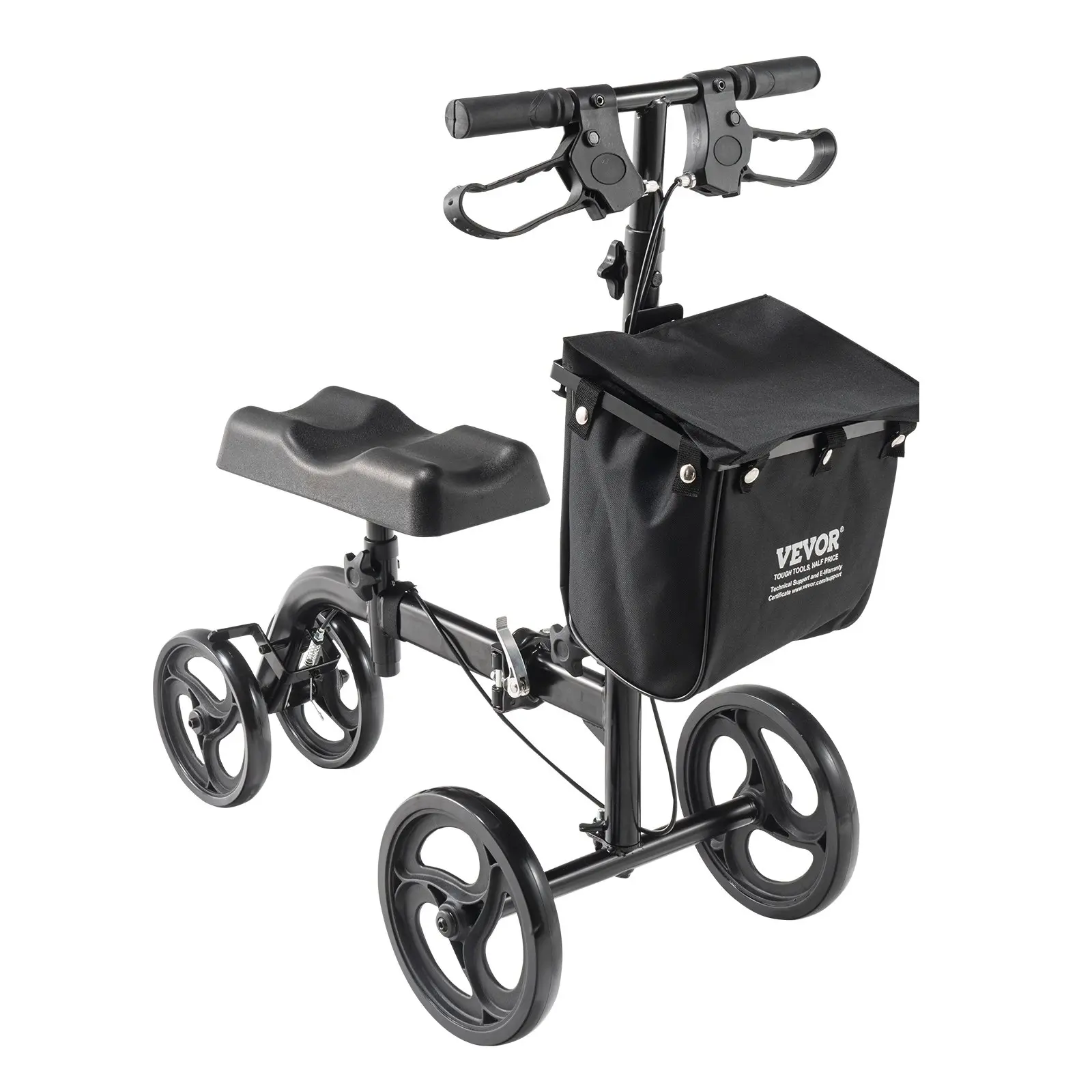 【DealsForYouDays】VEVOR Folding Knee Scooter, Carbon Steel Steerable Knee Walker with Height-Adjustable Handlebar Knee Pad, All-Terrain Solid Wheels, Dual Brakes, Leg Recovery Scooter for Broken Ankle Foot Injuries
