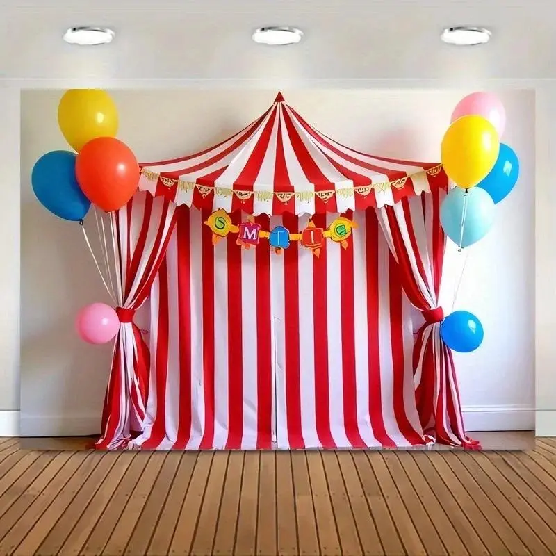 Carnival Circus Theme Lightweight Polyester Backdrop Banner - Colorful Balloons, Circus Tent Design Festive Banner for Wedding, Family Event Decor, Indoor Outdoor Photography Background Gift