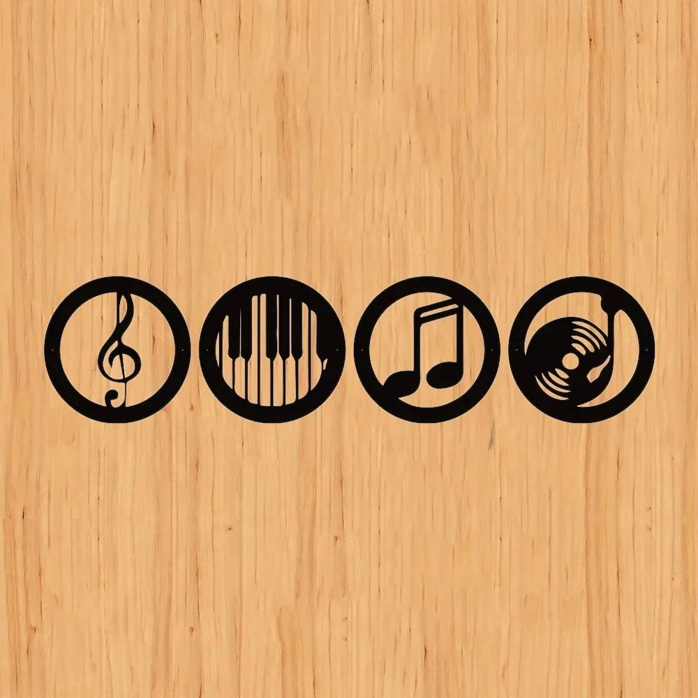 Music Note Design Wall Decor, 4 Counts/set Metal Wall Art, Wall Hanging Decor for Home Living Room Bedroom KTV, Hangable
