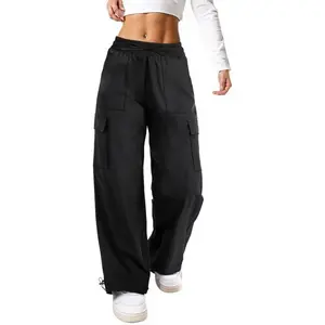 Baggy Cargo Pants Women Parachute Hiking Wide Leg Pants with 4 Pockets Clothes Casual Travel