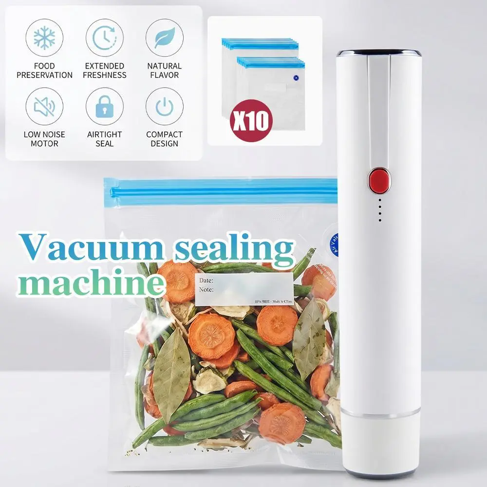 【BackToSchool】Cordless Portable Vacuum Sealer – Handheld Vacuum Sealing Machine with Visual Water Storage Tank, 10 Reusable Bags for 5X Food Preservation, Cordless Vacuum Sealing