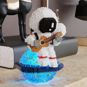 Guitar Astronaut Model Luminous Assembled Educational Block Toys, Suitable As Home Decoration