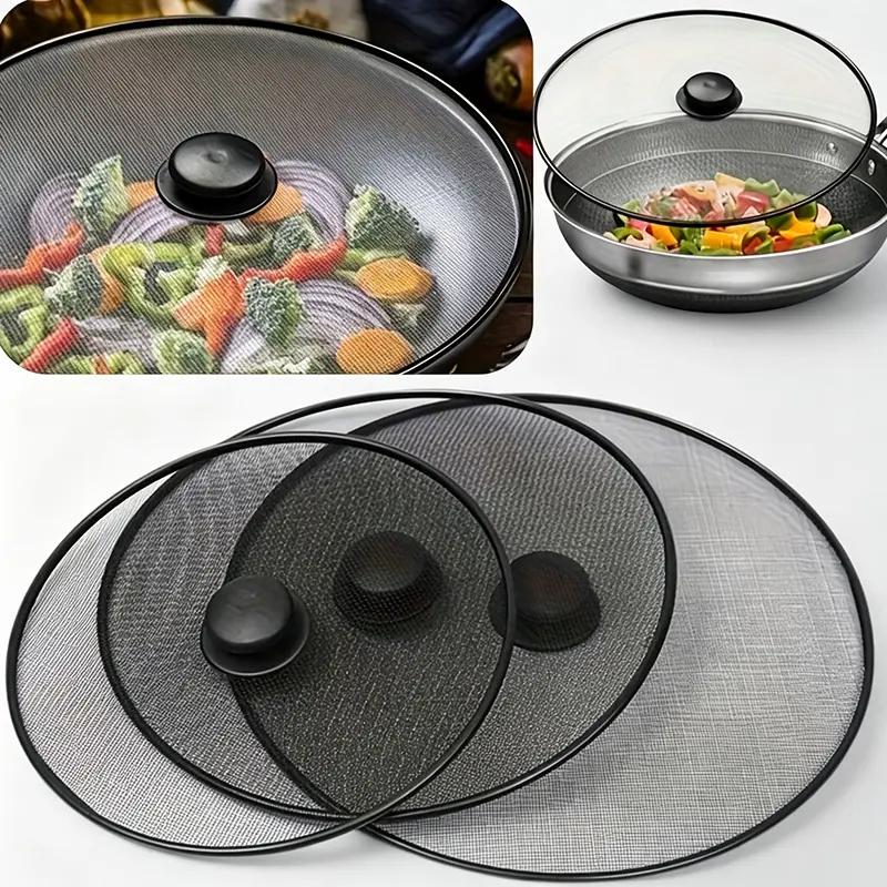 Set of 3 Splash Guard - A Heat-Resistant Mesh Cover Suitable for 8-12 Inch Pots, Preventing Splatters And Smoke, Keeping Food Fresh, Ideal for Healthy Cooking, a Kitchen Essential |   Durable Stainless Steel Mesh Cover