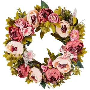 VEVOR Spring Wreath for Front Door 24 Inch - Artificial Hydrangea Wreath with Peonies, Year - Round All Season Outdoor Indoor Decor (Blue White Green Summer Floral)