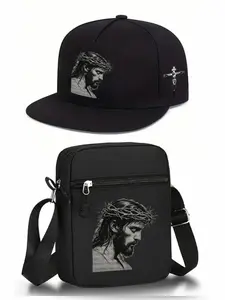 Jesus Cross Print Faith Baseball Hat and Shoulder Bag Set, Adjustable Street Fashion Outdoor Sports Gear, Perfect for Daily Wear or Gift