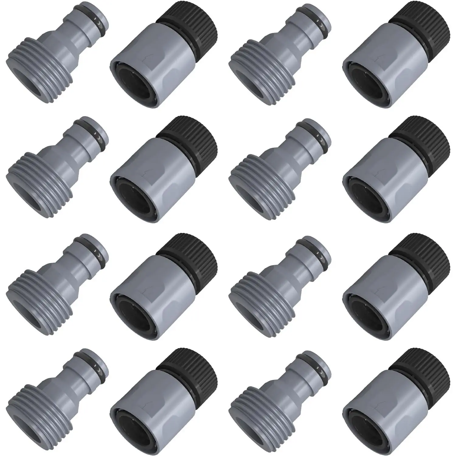 8 Sets Garden Hose Quick Connector, 3/4 Inch Plastic Water Hose Fittings Male and Female Connectors Hose Adapters