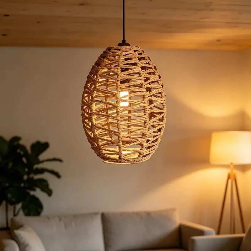 Handmade Woven Paper Rope Lampshade, Decorative Pendant Light Cover, Craftsmanship Artwork, Ideal for Guesthouses and Coffee Shops