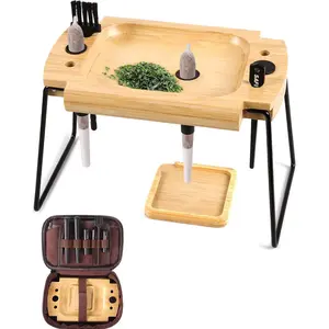 Foldable Wooden Complete Rolling Tray Kit with Cones Loader, Cone Filler, Smell Proof Tube & Pre-Roll Machine(Brown Single Hole Kit)