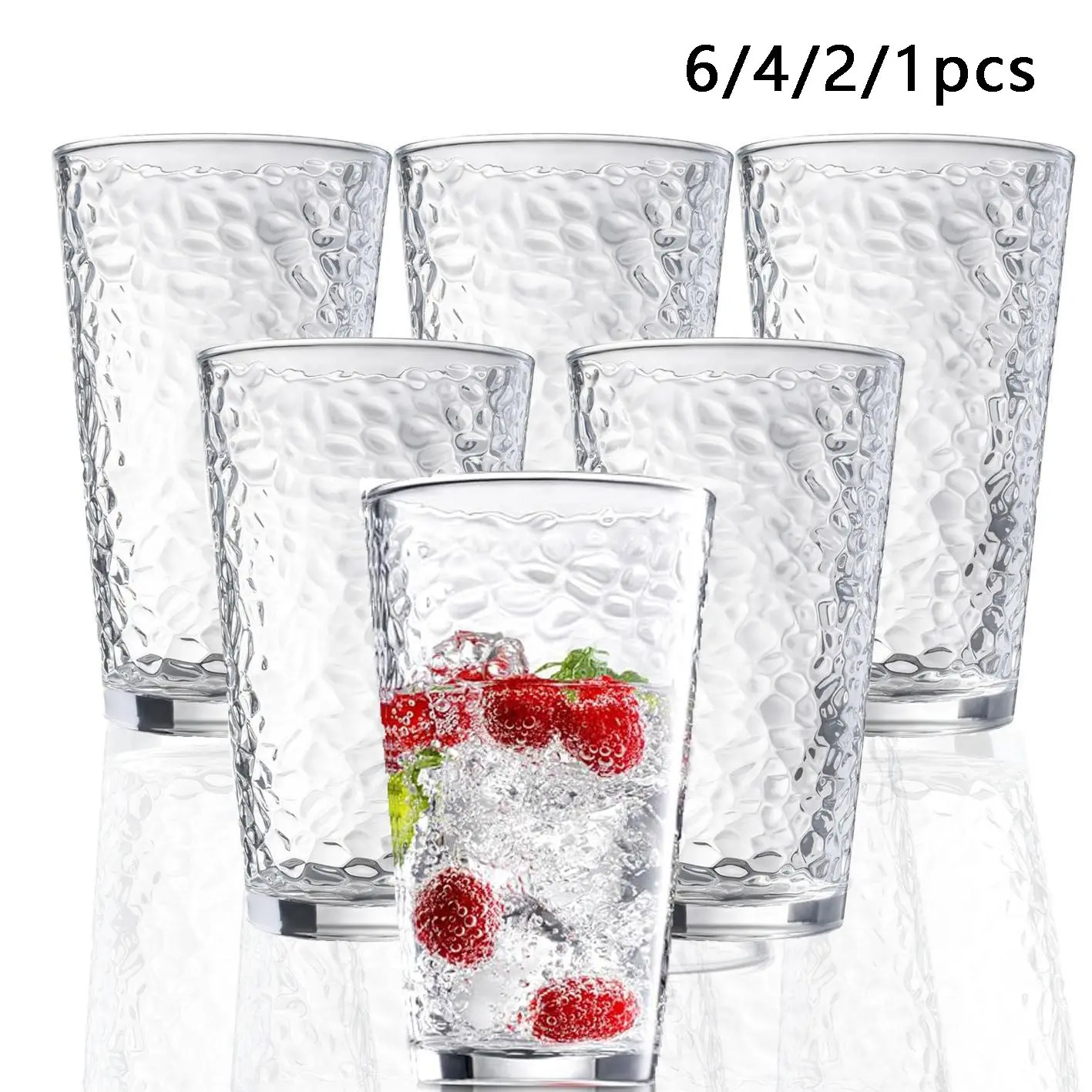 6/4/2/1 Piece Hammered Glass Cup Set, Transparent Thick Bottom, Stackable, Dishwasher Safe, BPA-Free, Food Grade, Eco-Friendly