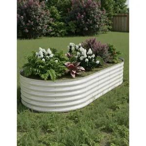 GARVEE2-Pack Galvanized Steel 8x4x1.5Ft Raised Garden Beds – Elevated Planter Boxes for Indoor and Outdoor Vegetables, Herbs, and Flowers with No-Bend Design, Rust-Resistant Coating, and Tool-Free Assembly in Beige
