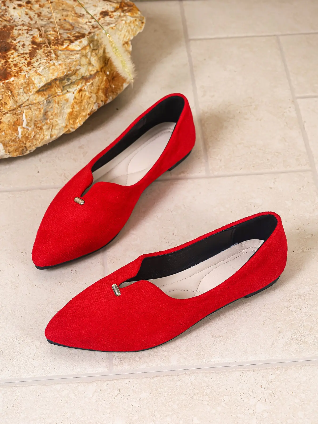 Women's Pointed Toe Loafers Comfortable PU Suede Work Shoes, Cute Slip-On Ballet Flats, Fashion Office Shoes All Seasons