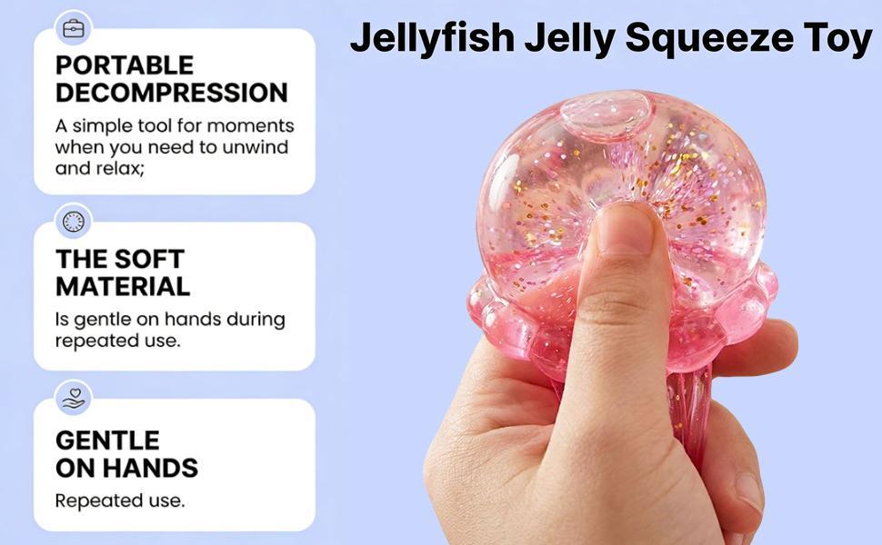 ZANOK Jellyfish Squishy, Jellyfish Squeeze Stress Ball, Ice Squeeze Cube-Drop Malt Sugar Balls Sensory for Anxiety Stress Party Favors (3PCS)