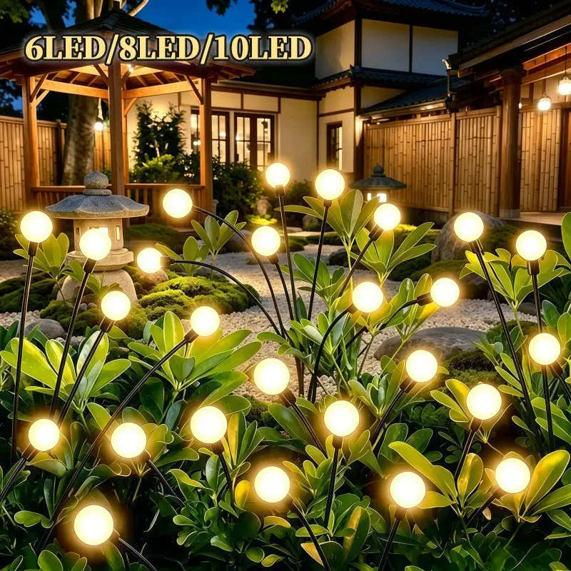 Solar Powered Firefly String Lights, Outdoor Solar Lights, Solar Garden Decoration with Wind Swaying Firefly Lights, Suitable for Courtyard, Festival, Balcony, Garden, Christmas Decoration