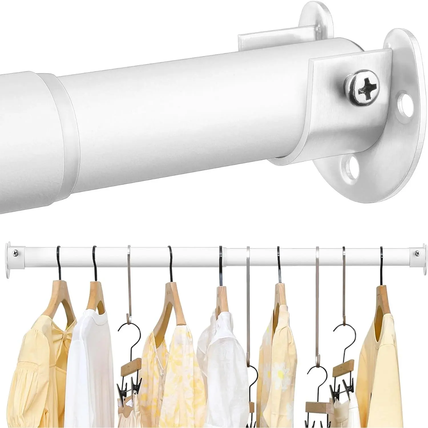 Adjustable Clothes Hanging Rod, Heavy Duty Garment Bar, White, 30.5" - 40"