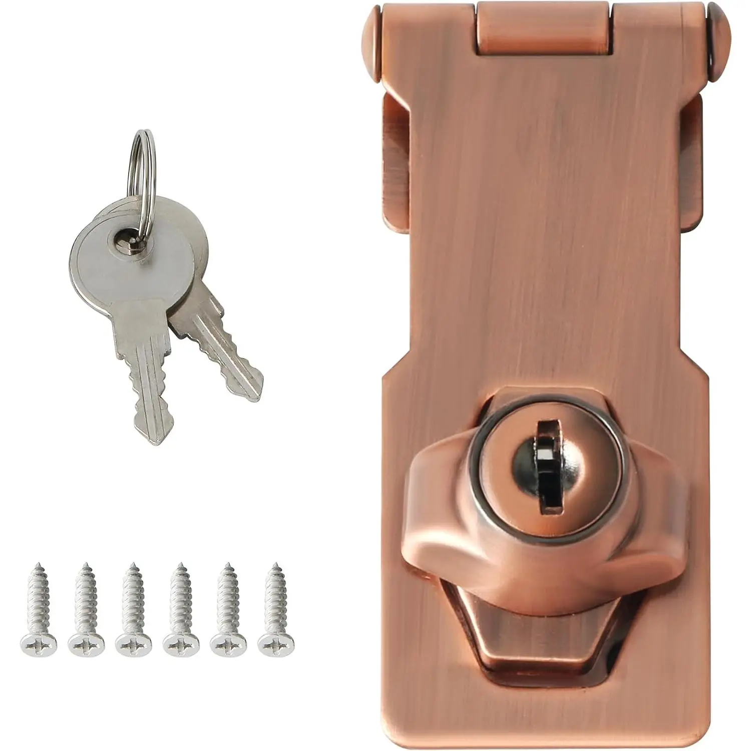 Keyed Hasp Latch,3 Inch Safety Padlock Hasp for Cabinets | Heavy Duty Hasp Lock ,Attic Door Latch,Red Bronze Door Lock with  for Storage Cabinet,Closets Doors