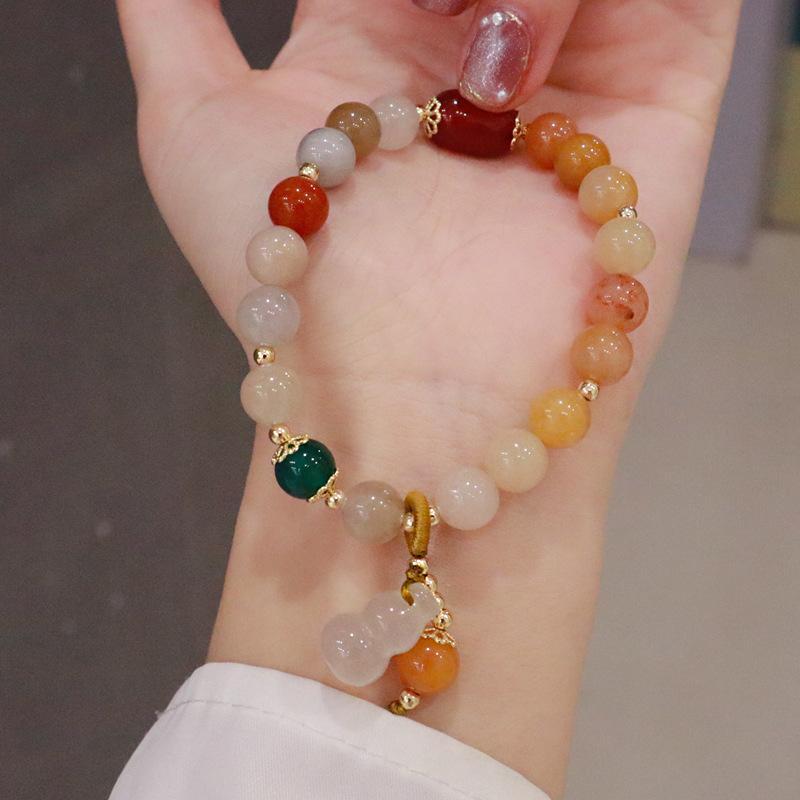 Colorful Jade Bracelet With Gourd Peanut Retro Chinese Style Jewelry For Girlfriend Gifts.