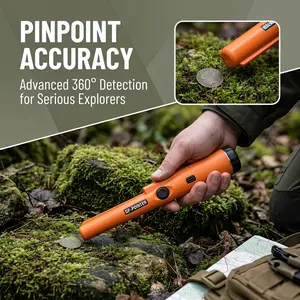 Handheld metal detector | 360 ° all-round scanning+waterproof pointer instrument | 800mAh large capacity rechargeable battery | High brightness LED lighting | Adult and children's treasure hunting gold detector | Available in black, green, and orange colo