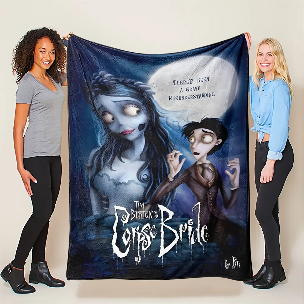 1pc Corpse Bride Emily Victor Flannel Throw Blanket Tim Burton Movie Print Soft Fleece Blanket Sofa Bed Cover Gothic Movie Fan Gift