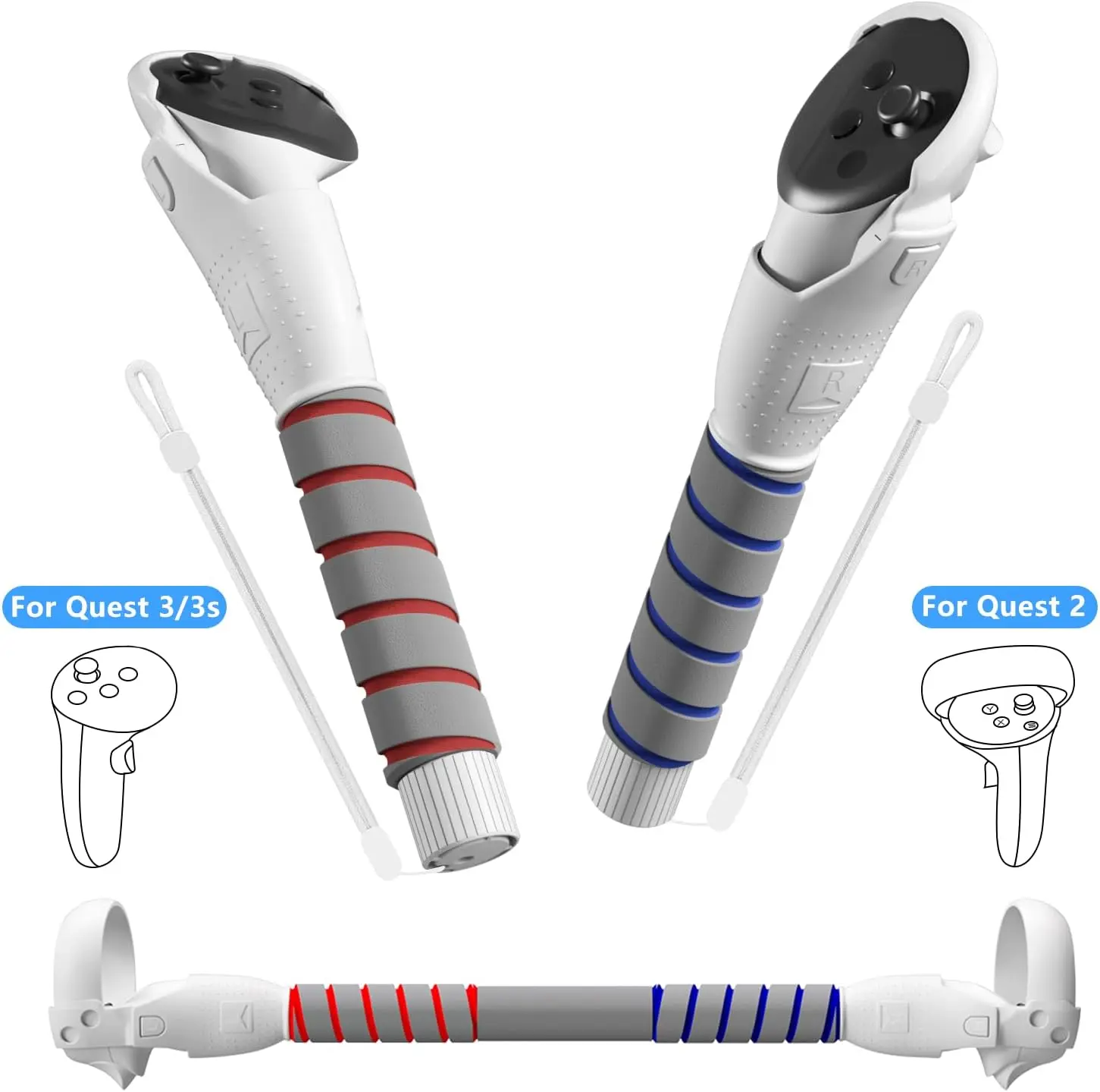 3 in 1 Gorilla Tag Long Arms for Meta Quest 3/3S and Oculus Meta Quest 2,Beat Saber Handles Attachment/Golf Club Extension Grips for VR Sticks Controller Accessories,Enhance VR Game Experience VR Handle Lightweight Durable Wearable