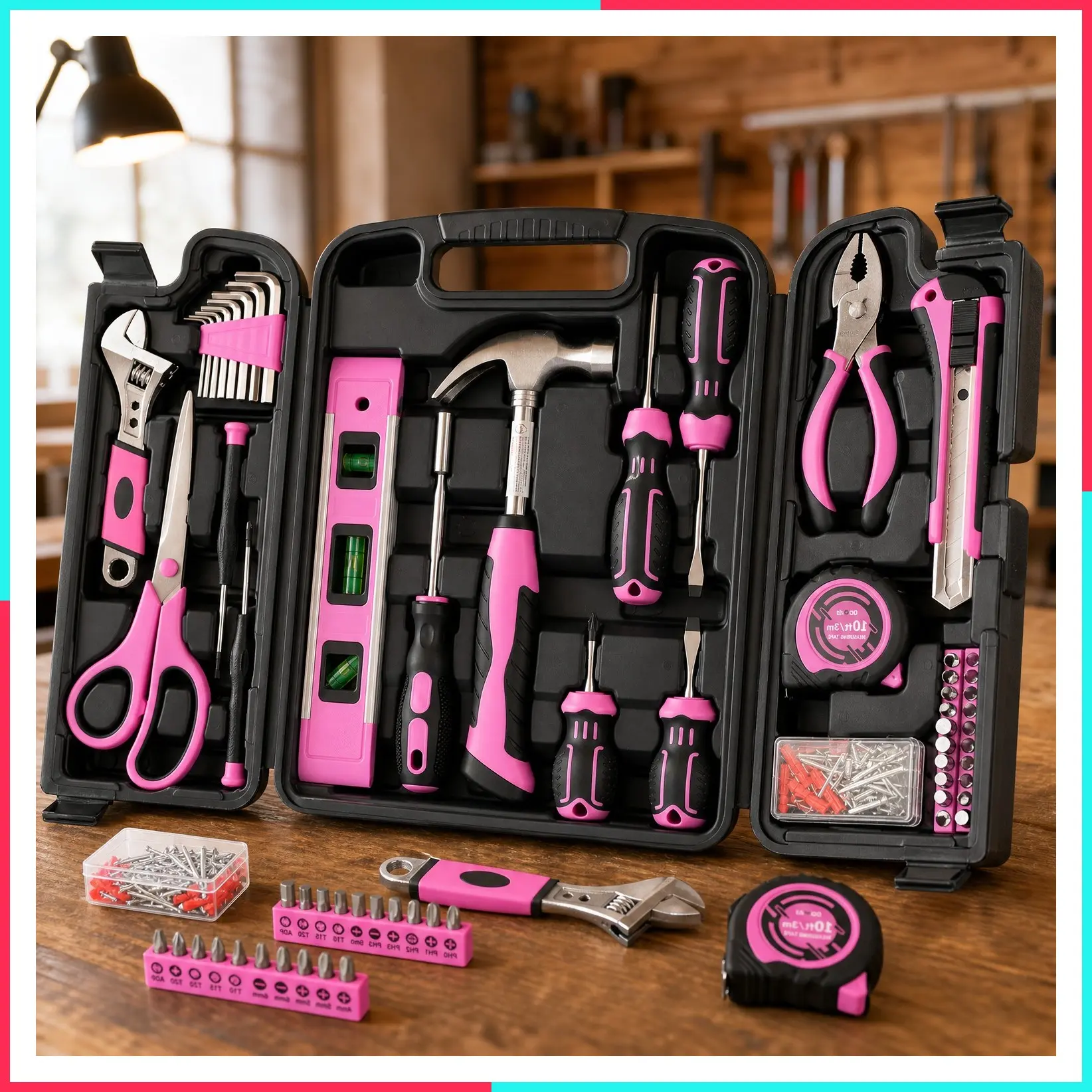 123-Piece Pink Home Repair Tool Kit for Women & Girls | All-in-One DIY Toolkit with Ergonomic Handles, Durable Toolbox, Non-Slip Grips | Perfect Gift for Wives, Moms, Crafters