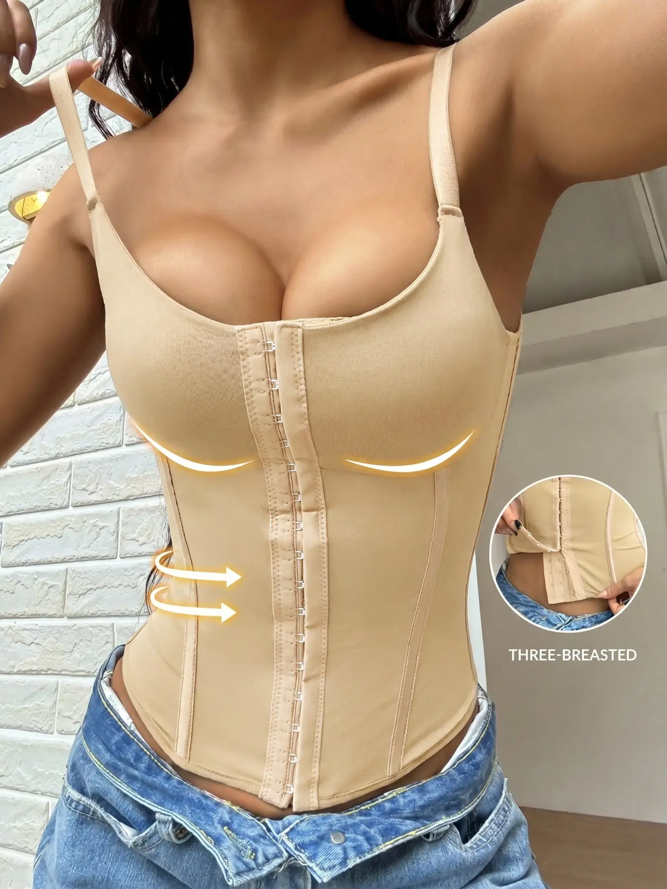 Women's Fishbone Corset Shapewear Top, Elegant Curve Shaping, Front Double Row Buttons, Seamless Camisole, Comfortable Knit Tank Top, All Seasons