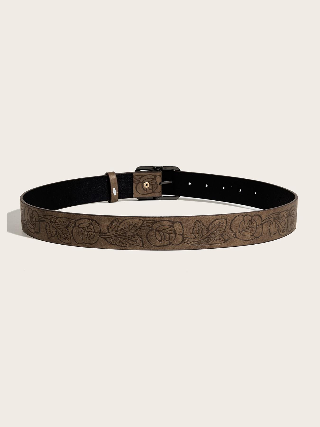 Simple Rectangle Metal Buckle Belt Vintage Printed Brown PU Leather Waistband Unisex Jeans Pants Decoration Belt Trendy Belt Pu Leather Belts Fashion Vintage Belts