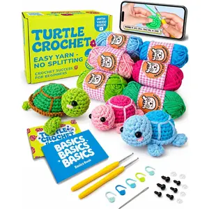 Turtle Crochet Kit for Beginners - DIY Amigurumi  Craft Kit with  Video Tutorials & Easy No-Split Yarn - Complete Starter Set for Adults &  (Ages 13+)