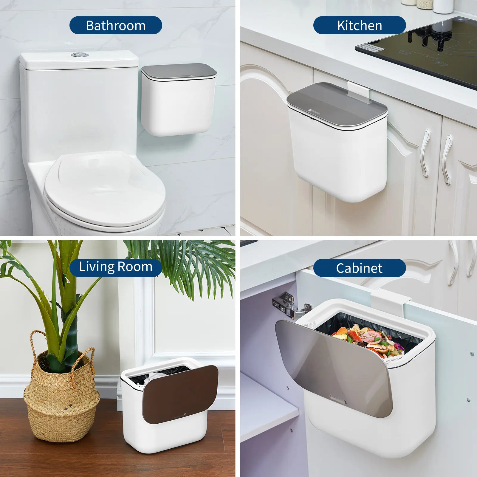 1.8 Gallon Odor-Sealing Hanging Kitchen Compost Bin, Under Sink Wall Mounted Trash Can with Stainless Steel Lid, Small Trash Can for Kitchen Cabinet Bathroom
