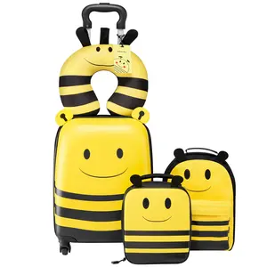 VEVOR Kids Luggage Set, 5 Piece, 18 Inch Hardside Rolling Wheels Suitcase with Backpack U-shape Pillow, Bee Kids Carry on Luggage Set, Holiday Birthday Gift for Girls Boys, Airline Approved