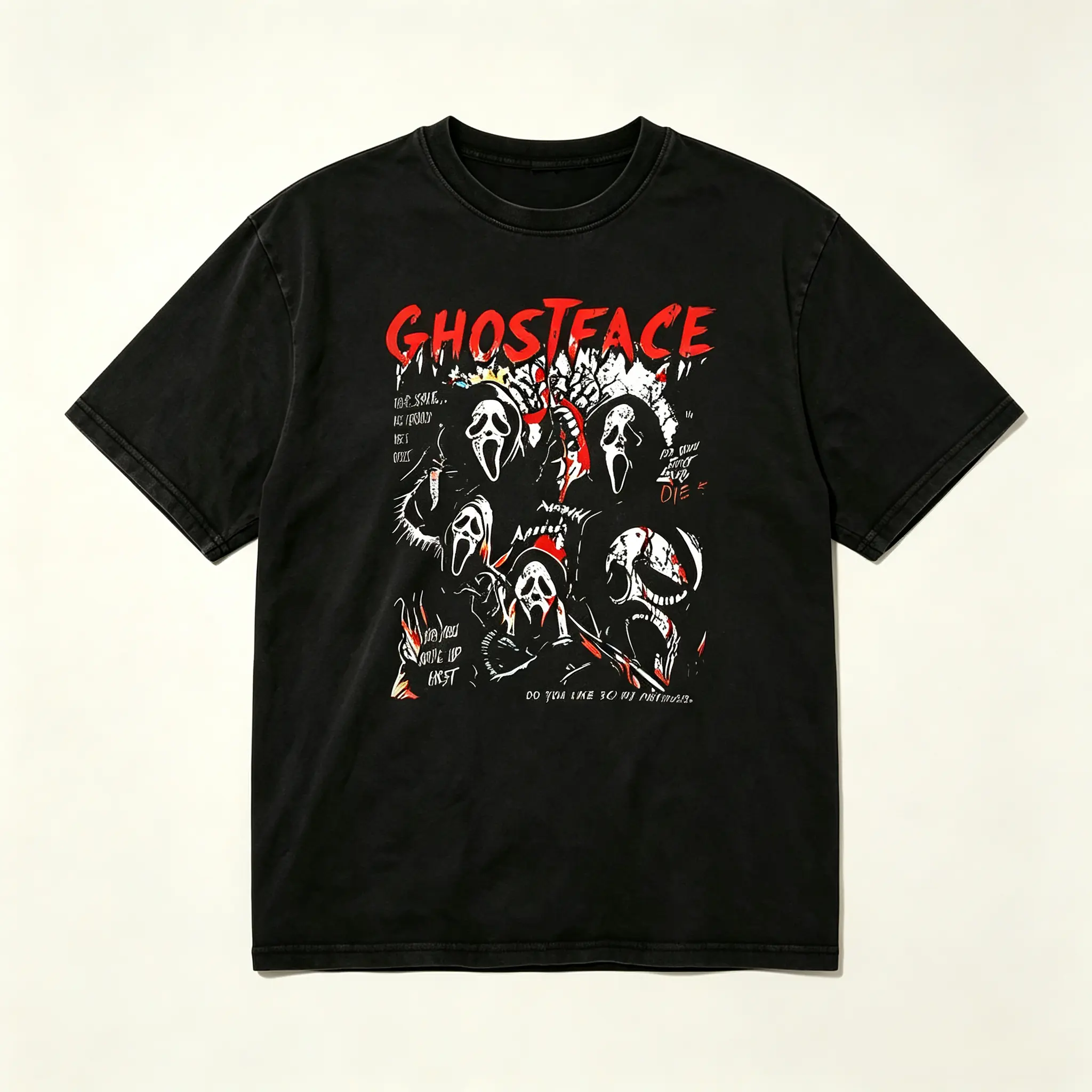 Ghostface Graphic T Shirt Horror Movie Inspired Vintage Scary Print Tee For Halloween Costume Short Sleeve Top