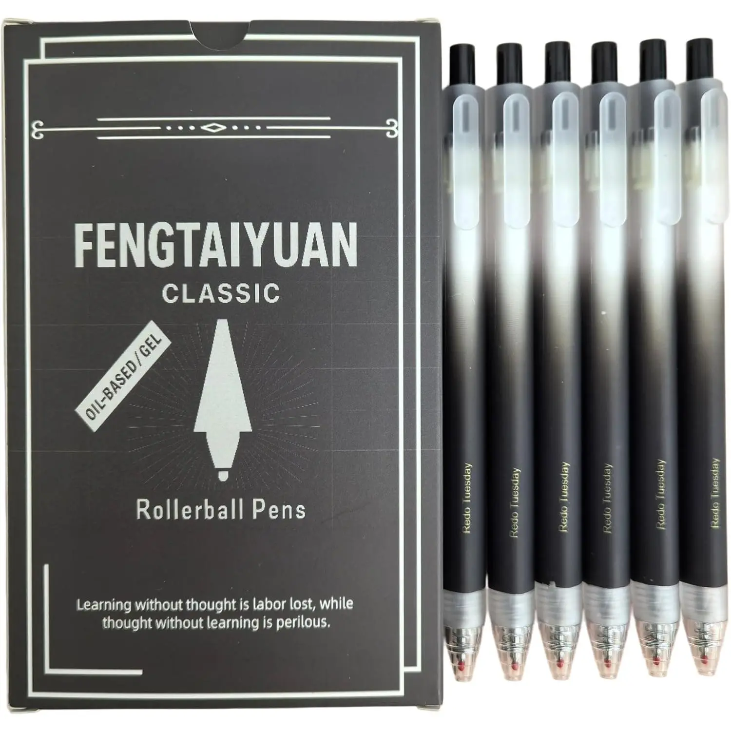 Retractable Gel Pens, 0.5mm  Point  Drying Black Ink, Frosted Gradient Triangular  Barrel Writing Pens for School  Office Note Taking [Pack of 6]
