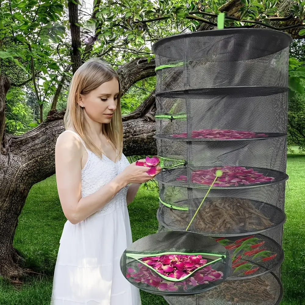 6/8 Layer Foldable Herb Drying Rack Breathable Mesh Hanging Dry Net, Collapsible Plant Dryer for Herb Flower Fruit Vegetable Seed, Indoor Outdoor Hydroponic Plant Drying Mesh Rack, Gardening Supplies