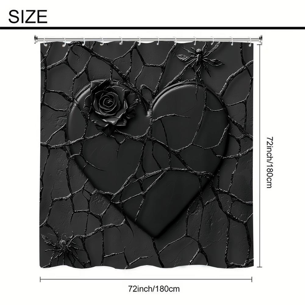 Floral Pattern Bathroom Decor Set, Includes Shower Curtain, Toilet Lid Cover, Mat, U-Shaped Pad, Valentine's Day Gift, Rose and Heart Design