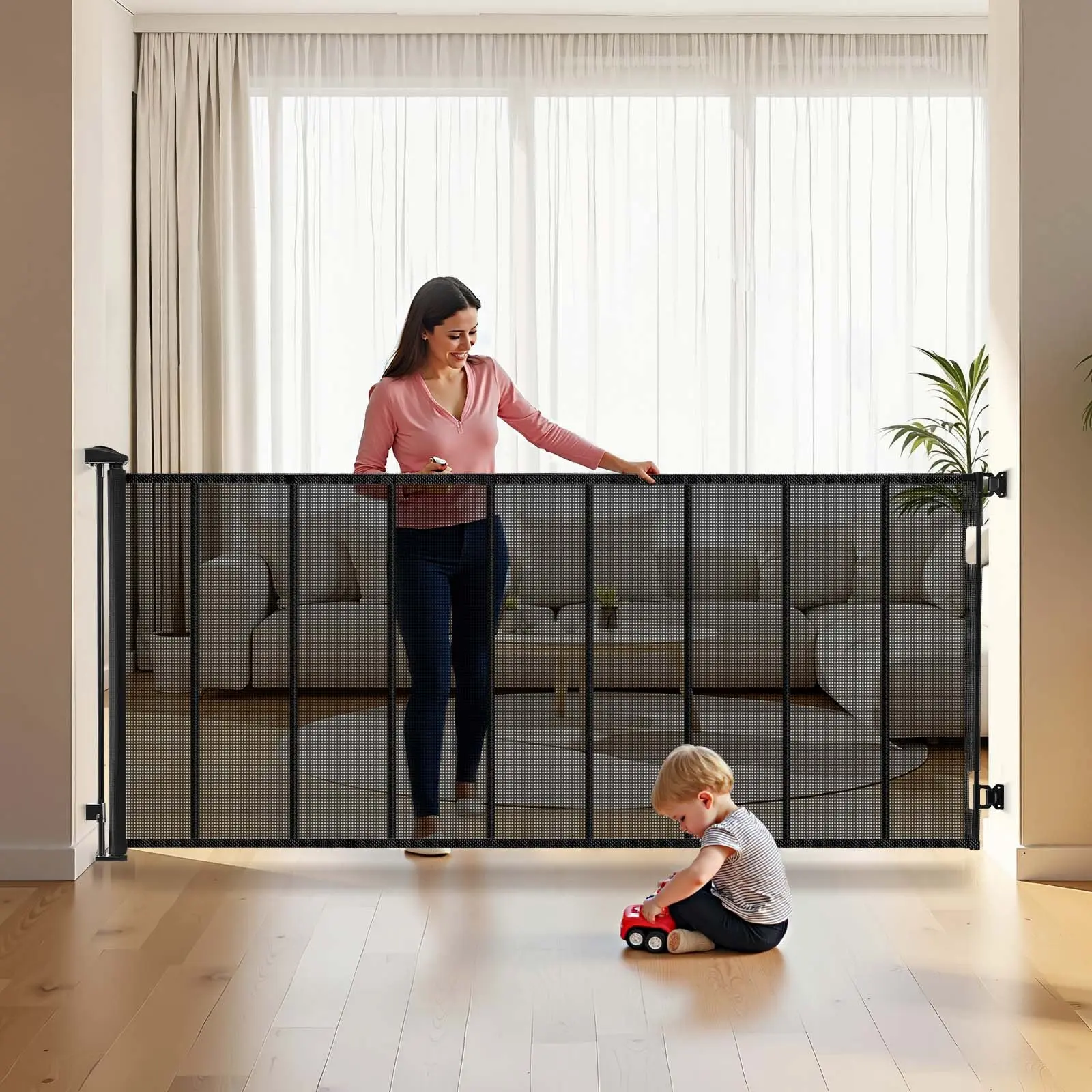 【DealsForYouDays】VEVOR Retractable Baby Gate, Extends to 163.3 inch Extra Wide, 39 inch Tall, with Reinforced Fiberglass Strips, Avoids Crawling Through, Mesh Dog Gate for Decks, Doorways, Garages, Indoor, Black