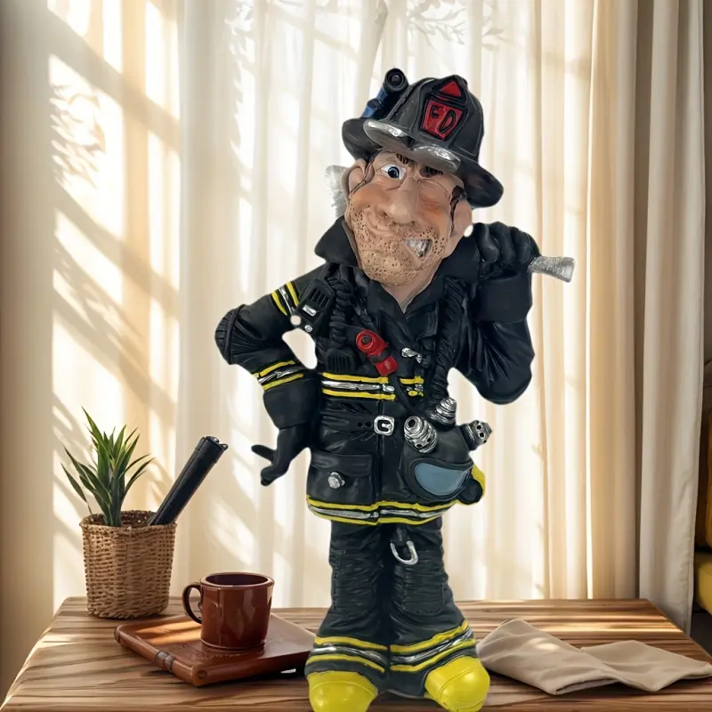 1 piece of interesting firefighter statue - resin desktop decoration, decorated with bright yellow, no battery required, unique gift for Christmas, Thanksgiving, Father's Day - home and office decoration, an excellent choice for Christmas, a perfect choic