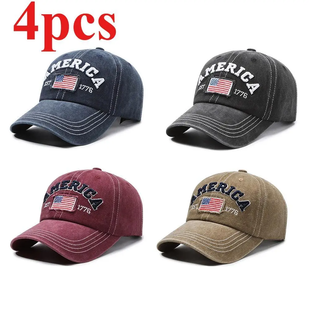 1776 Patriotic Baseball Cap - Vintage Washed American-Style Baseball Pattern Hat with USA National Emblem Patch, Adjustable 4th of July Accessories Multi-Colored Trucker Hat for Summer BBQs, Everyday Streetwear, Multi-Colored Hats
