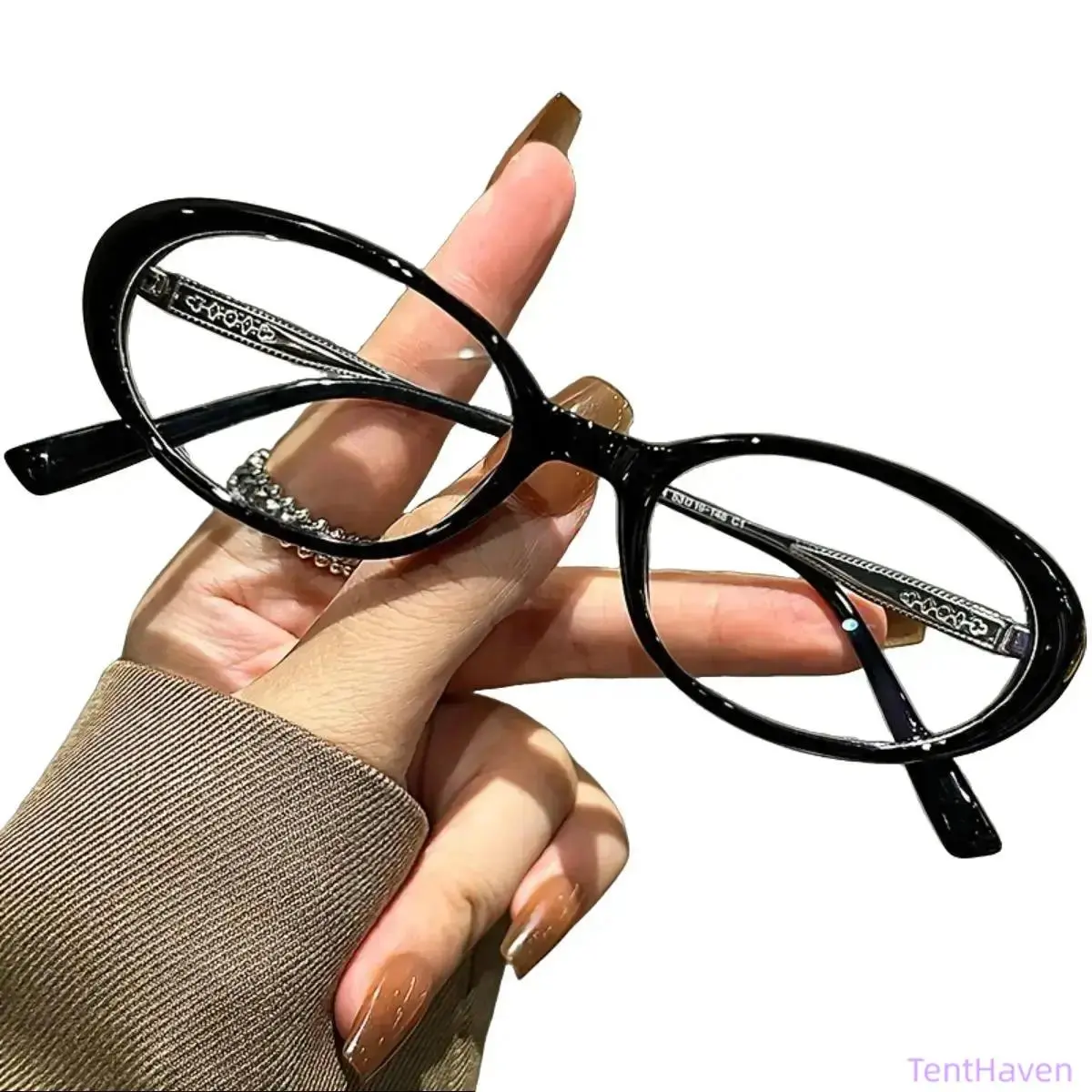 Women's Small Oval Retro Fashion Eyeglasses, Featherlight Full Frame Glasses, Decorative Hinge Eyewear, Elegant Slimming Face‑Flattering Design, Prescription‑Friendly Frames For Daily Stylish Everyday Wear