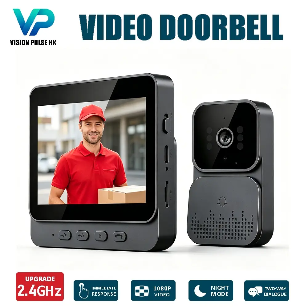 2026 4.3 Inch HD Wireless Video Doorbell Camera, Video Intercom, Two Way Intercom, Home Security Cam, 2.4GHz Long Range WiFi, No App Required, 2-Way Talk Audio, Rechargeable Wall Mount, Indoor Outdoor Monitor, Optional 32GB/64GB Memory Card
